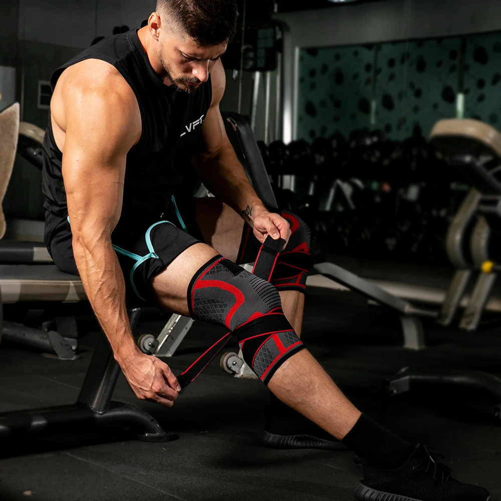 1Pcs Compression Knee Brace Support Non-slip Knee Sleeves Protector with Pressure Strap for Joint Pain Relief Injury Recovery 5