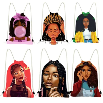 

FORUDESIGNS Drawstring Backpack Afro Girls Casual Mini Kids Girls String Shoulder Bags Woman Cinch Fitness Pocket Bags for Child