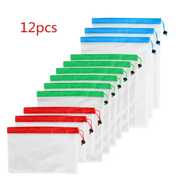 

12PCS Reusable Mesh Bags Grocery Fruit Vegetable Toys Storage Shopping Eco Reusable Mesh Bags