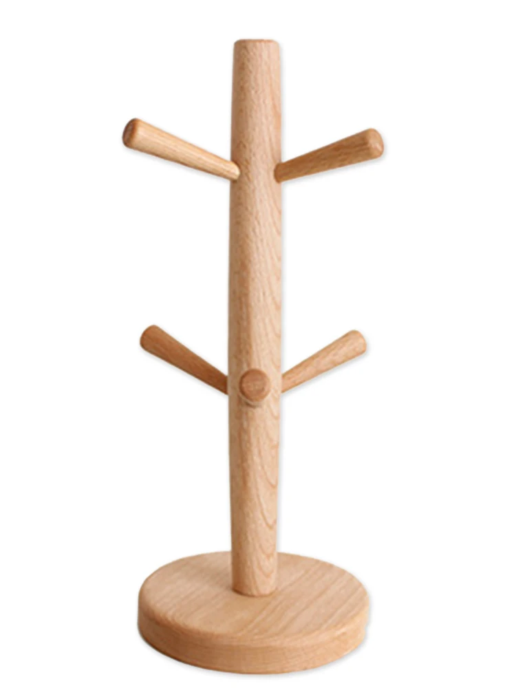 31*13CM Wood Removable Drain Cup Tree Shape Coffee Cup Hanger Mug Storage Rack with 6 Hooks Kitchen Organizer Tool