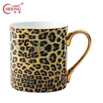 

Bone China Mug Leopard For Coffee Creative Drink Milk or Tea Cup With Spoon Porcelain Kitchen Accessories Luxury Gift Home Decor