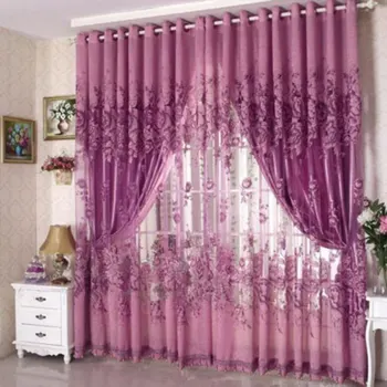 

High-Grade Curtain Peony Punching Half Shading Rotten Yarn Curtain For living Room Bedroom Kitchen Tulle Curtains Valance Drapes