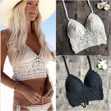 Вязанный крючком бикини Топ Бюстгальтер женский сексуальный купальник Топы Холтер вязаный купальник бразильские бикини mujer купальный костюм