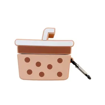 

Pearl Milk Tea Style Protective Case Silicone Cover Shell with Carabiner for Airpods Pro Wireless Headset Box