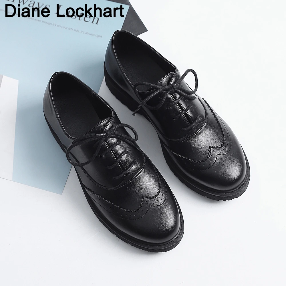 

2020 New flats Women Oxford Shoes Vintage Round Toe Shoe Woman Retro England Style Lace Up zapatos Chaussure femme leather Shoes