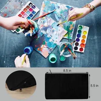 

12 Pack Canvas Bags - Blank DIY Canvas Makeup Bags Pen Pencil Case Cotton Canvas Zipper Bags for Travel (8 x 5 in Black)