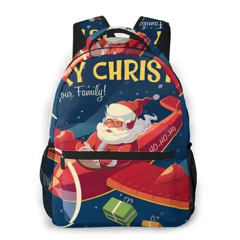 

2020 OLN Travel Backpacks Santa's Plane Christmas Poster Girl Backpack For Women Large Capacity School Bag For Teenage