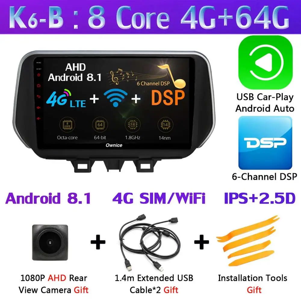 1 din 360 ° камера Android 9,0 8Core 4+ 64G gps радио CarPlay DSP Автомобильный мультимедийный плеер для hyundai Tucson IX35 головное устройство - Цвет: K6-B-CarPlay