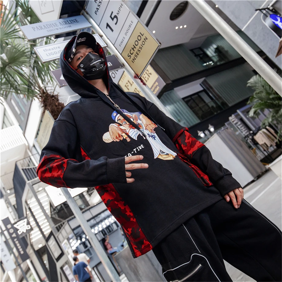 Мужские лоскутные толстовки уличная камуфляжная Толстовка Harajuku цветная толстовка с капюшоном модная Осенняя мужская HZ214