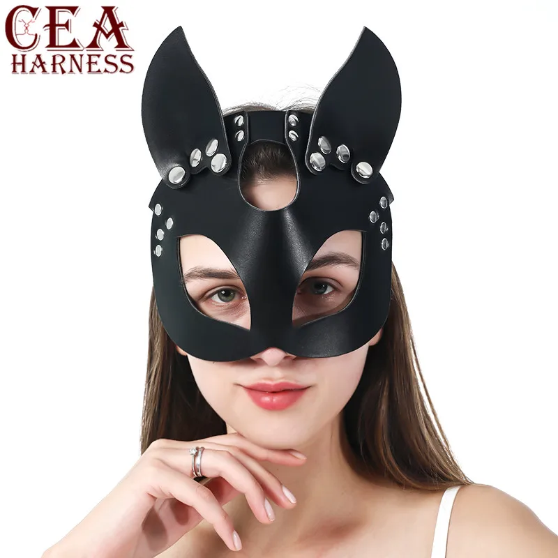 CEA кожаные маски с заостренными ушами для кошек сексуальная маска косплея демона
