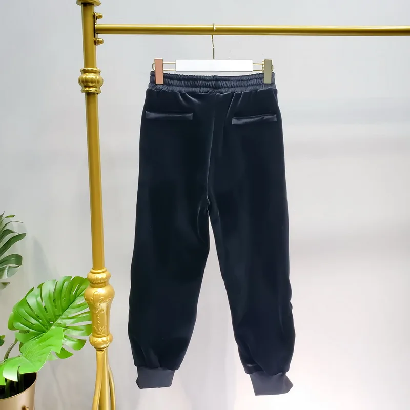 Винтажные вышитые золотые бархатные штаны для женщин осень зима плюс толстый фонарь теплого света защитные штаны для девочек повседневные свободные брюки
