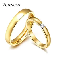 ZORCVENS Simple Gold Color Stainless Steel Engagement Rings for Women Men Elegant Thin Wedding Band Anniversary Gift