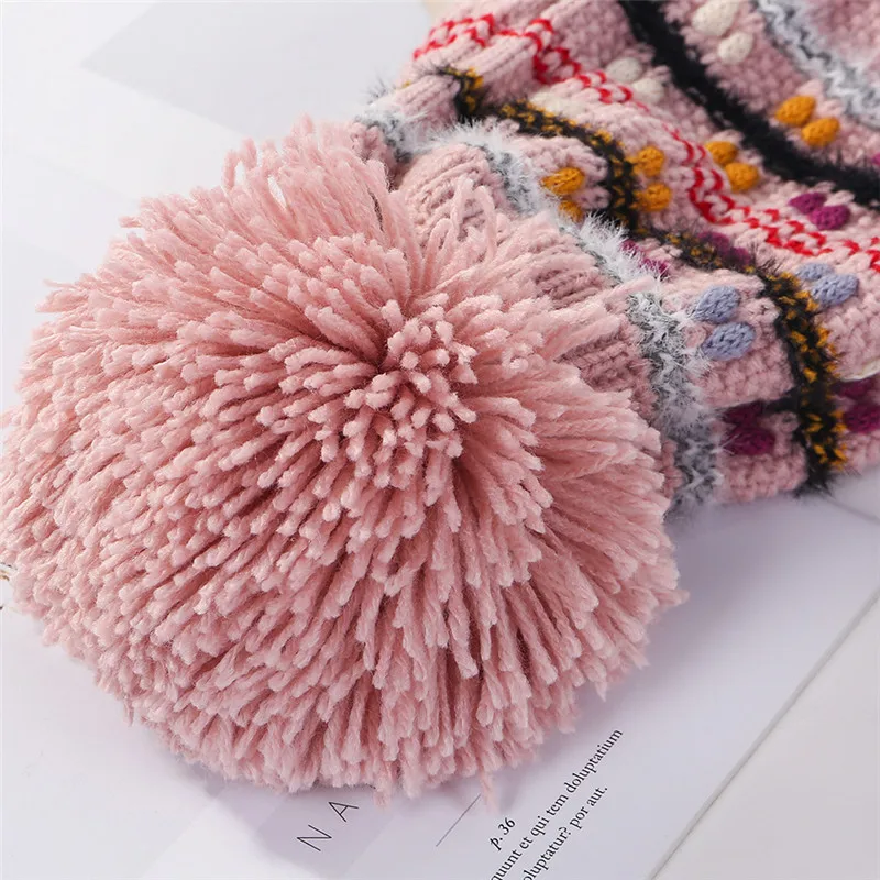 USPOP новые зимние женские вязаные шапки skullies из кусков модные толстые теплые шапки женские шапочки с помпоном