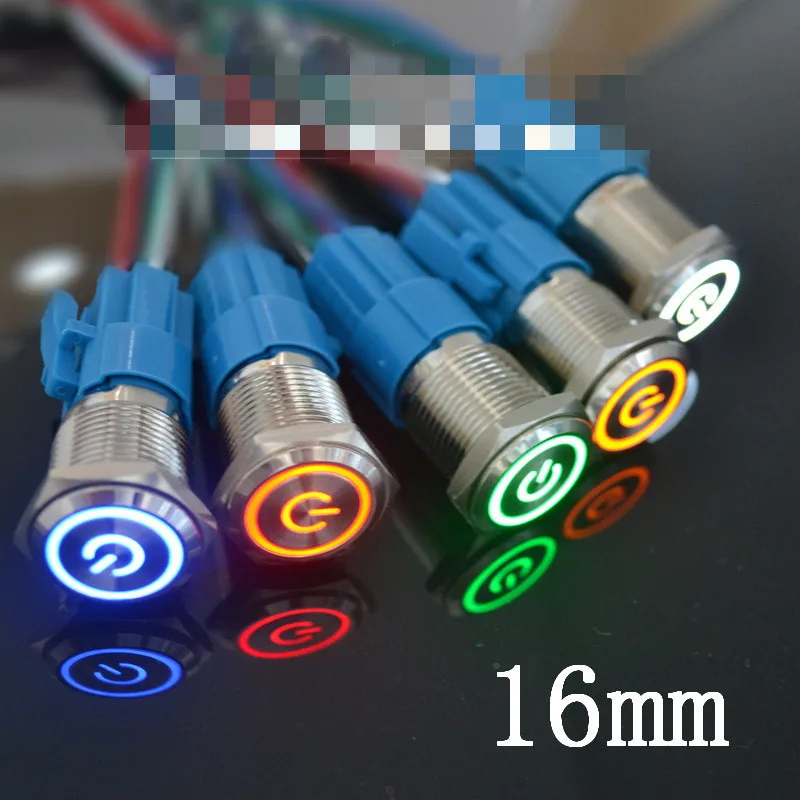 

1PC New 16mm Push Self-Locking Button Switch Momentary Metal Annular Self-Locking LED Waterproof Engine Car Ring Door Button