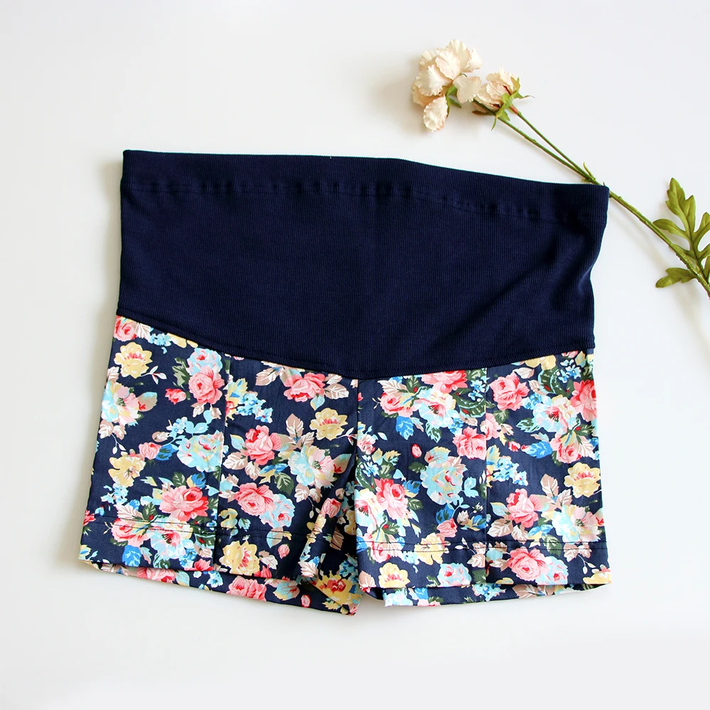 Navy blue Летние шорты с цветочным рисунком для беременных ультра тонкие горячие брюки для беременных женщин шикарные короткие брюки для беременных - Цвет: Navy blue