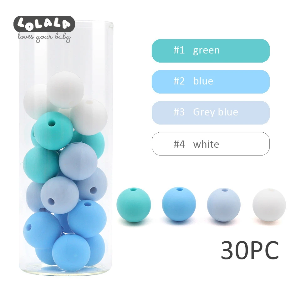 12mm 30pc Silicone Beads Food Grade Silicone Baby Teething Products Chews Pacifier Chain Clips Beads Baby Teethers - Цвет: Blue Series