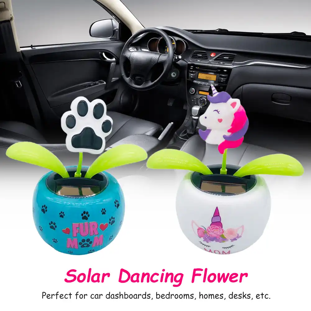 adornos para el interior del coche decoraciones coche de baile con energia solar carro de flores tablero de instrumentos juguete oscilante