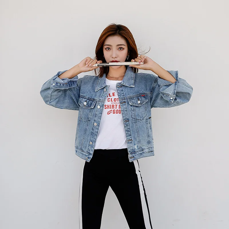 

Denim Jacket Women's 2019 Autumn New Style Online Celebrity Solid Color Jeans Coat Europe And America Burst Goods Denim Top 1011