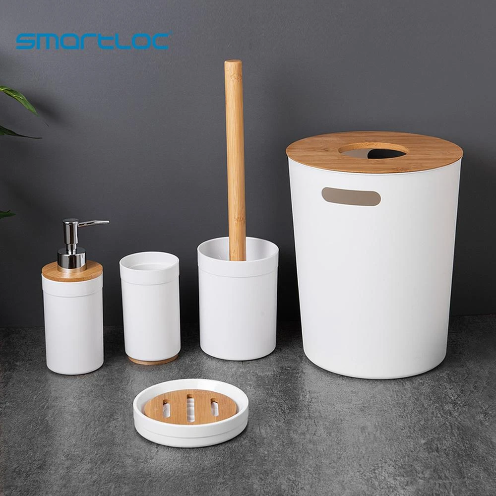 Smartloc 5pcs Plastic Bamboo Bathroom Accessories Set Toothbrush Holder Toothpaste Dispenser Soap Dish Bin Toilet Accessories Bathroom Accessories Sets Aliexpress