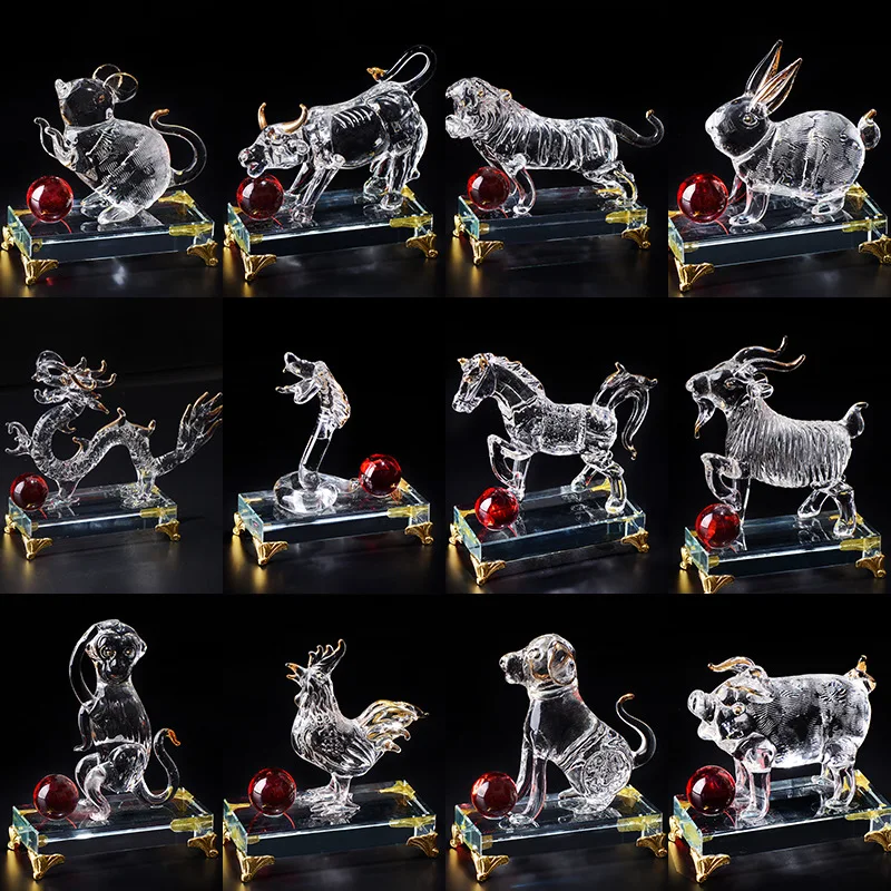 

Lucky Crystal 12 Symbolic Animals FengShui Paperweight Zodiac Ox Figurine Christmas Gift Keepsake Ornament Centerpiece Collect