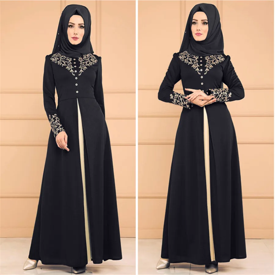 Оломлб мусульманское платье-Абая Дубай Золотое Тиснение печать caftan с длинным рукавом Абая для женщин платье Хиджаб jilbab исламское одежда