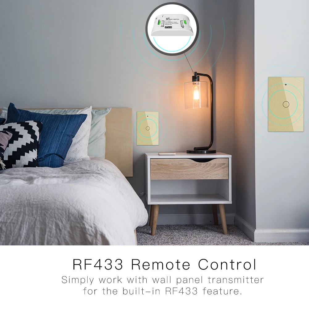 RF433 WiFi умный настенный сенсорный выключатель без нейтрального провода, нужен умный Однопроводной настенный переключатель, работающий с Alexa Google Home 170-250 В