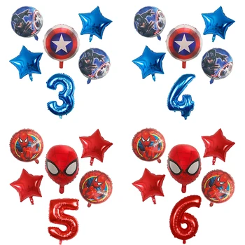 

6pcs Spiderman Captain Foil Balloons 18'' Round Super Hero Helium Balloon 30'' Number 0-9Th Birthday Party Decorations Kids Toys