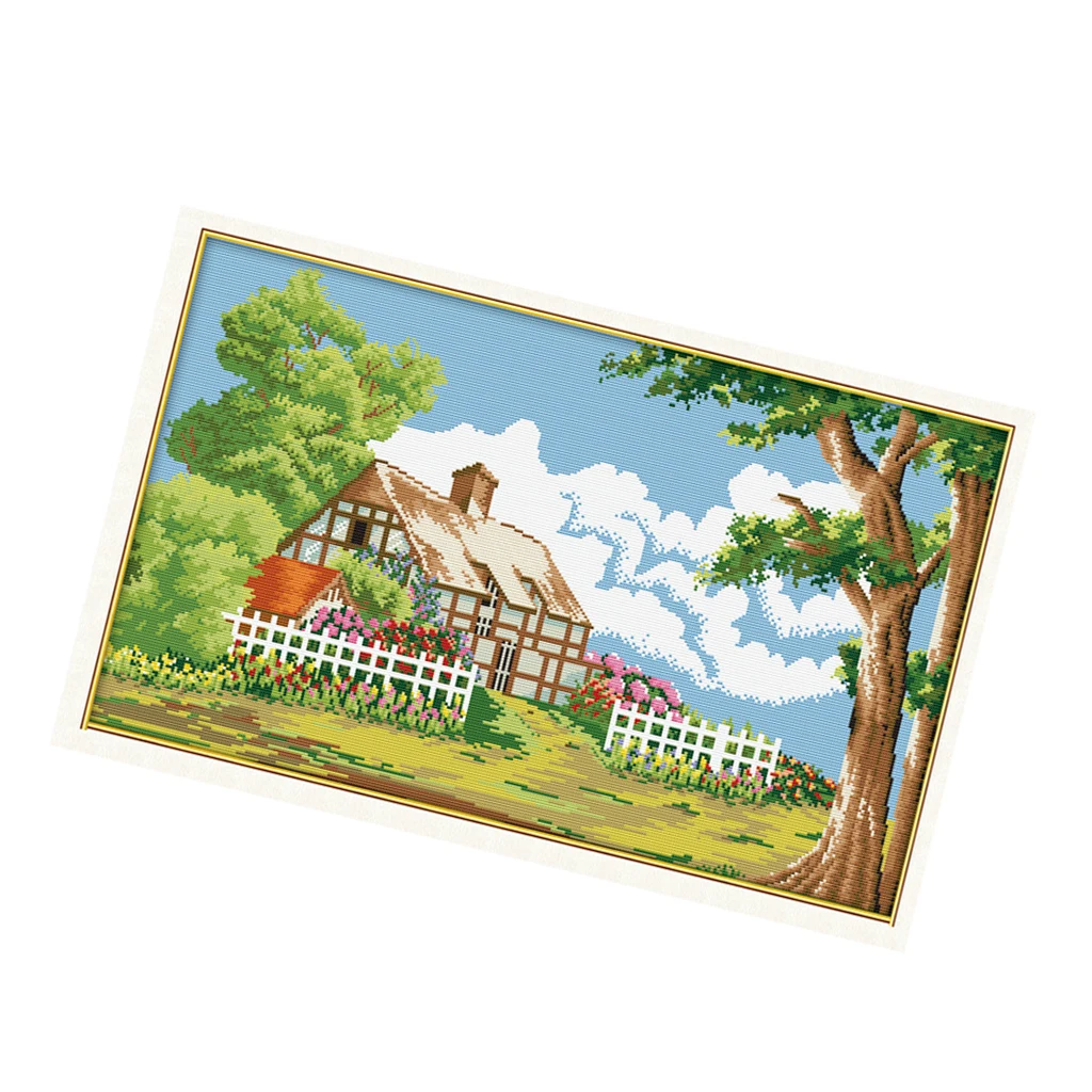 DIY наборы для штампования крестиком для домашнего декора 28,7 ''x 18,5''-Colorfol пейзаж с перекрестной прошивкой Needlecrafts узор, домик
