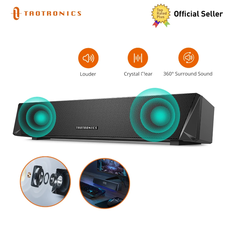 TaoTronics Computer Soundbar SK27 Portable Speaker 3D Stereo Surround System Powered Loudspeaker Wired Sound Bars for Notebook |