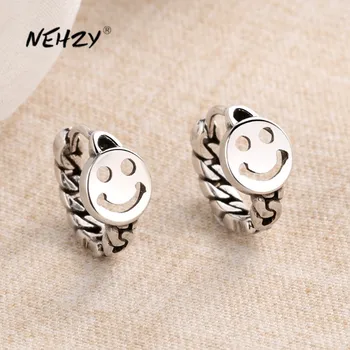 

NEHZY 925 sterling silver new woman fashion jewelry high quality crystal zircon retro simple hollow smile black earrings