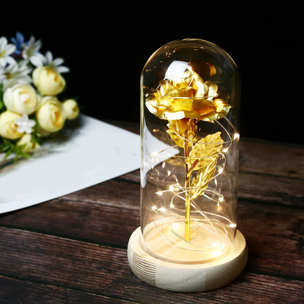 As Shown Valentine's Day Gift LED String Light Flowers Rose Luminous Artificial Preserved Rose Glass Dome Mothers Day Gifts - Испускаемый цвет: As Shown