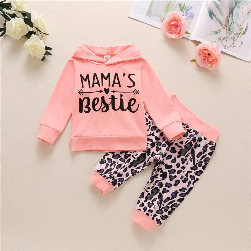 

Baby Girls Clothes Toddler Newborn Baby 2PCS Outfit Set Casual Letter Hooded Sweatshirt+Leopard Long Pants Set  
