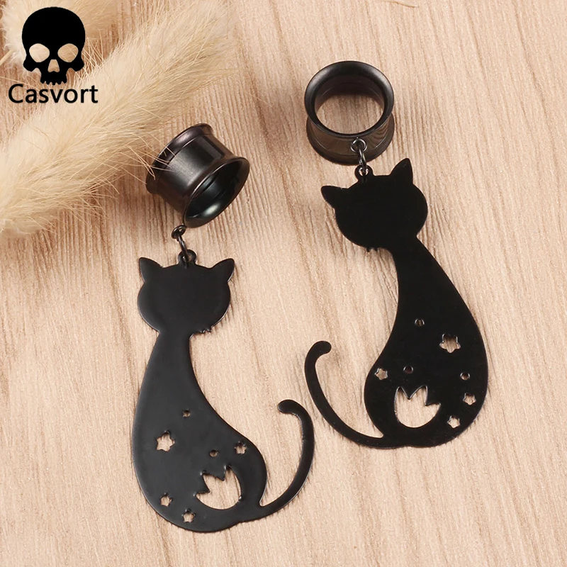Casvort, 2 шт., новинка, кошачьи болтающиеся беруши, пирсинг, ювелирные изделия для тела, нержавеющая сталь, ушные датчики, тоннели, растяжки, ювелирные изделия, пара, распродажа