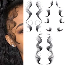 7 Styles Hair Edges Tattoo Sticker Baby Hair Pony Tail Styles Temporary Tattoo Sticker Template Sleek Edges Bangs Tattoo Sticker