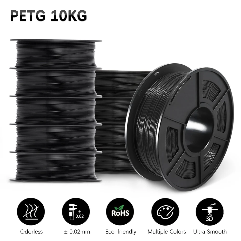 PETG-filamento de plástico para impresora 3D, 1KG, 1,75 MM, 10 rollos/juego, excelente dureza