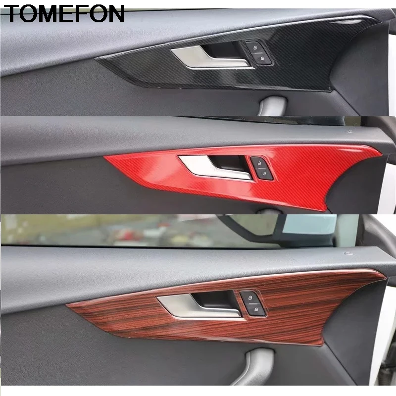 

TOMEFON для Audi A4L A4 B9 2017 2018 LHD углеродное волокно внутренняя дверная ручка выдвижная панель защитный замок крышка отделка наклейка Аксессуары ABS