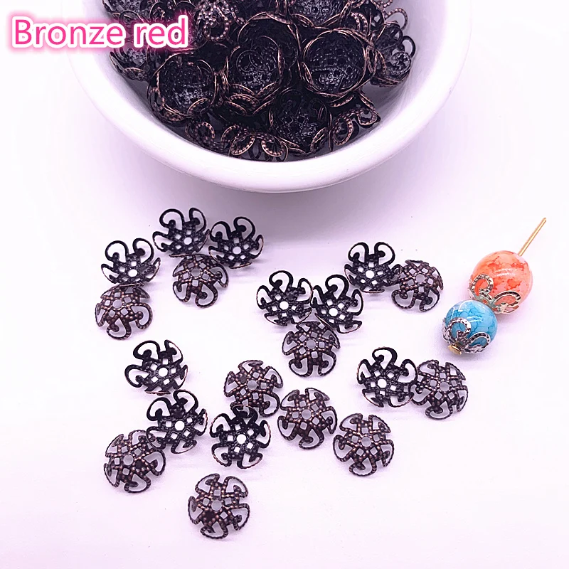 07 bronze red 150 шт. 8/10mm полые Цветочная фурнитура конус концом, бусины Кепки филигранные граненые "сделай сам" для изготовления ювелирных изделий - Цвет: 07 bronze red