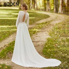 

HERBURNL A-Line Chiffon Boho Wedding Dresses V-Neck Long Puffy Sleeves Bride Gowns Lace Blet Wedding Gown Robes de mariée
