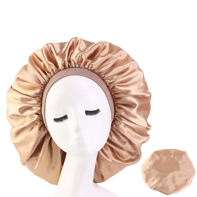 Large Print Satin Silky Bonnet Sleep Cap Width Elastic Band for Women Solid Color Head Wrap Lady Hair Accessories Wholesale style17