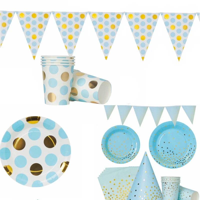 

Blue Dot Series Small Big Dot Disposable Paper Tableware Cup Plate Flag Latex Balloon Birthday Baby Shower Party Supplies