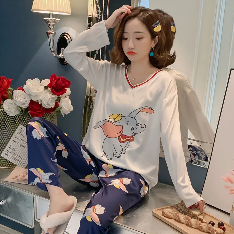 

Pajamas Women's Spring And Autumn Viscose Korean-style Students Fresh Mango Long Sleeve Thin Model Silk Tracksuit Two-Piece Set