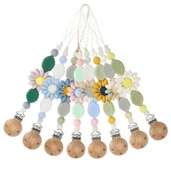 Creative Sun Flower Pacifier Clips Holder Chain Handmade Dummy Nipples Holder Clips Babies Silicone Teething Chain Toy Gifts