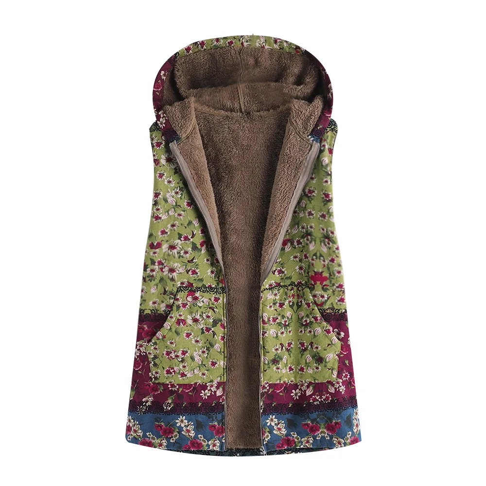Ladies Coat Warm Winter Cardigans Zipper Plush Colorful Printed Hooded Sleeveless Vest Comfortable Tops | Женская одежда