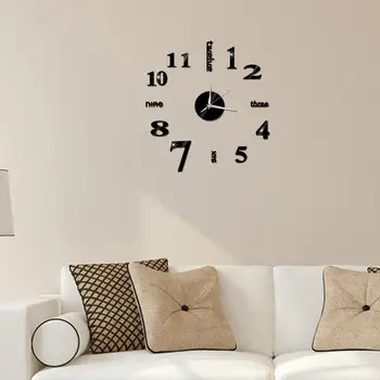 

Large DIY Wall Clock Modern 3D Wall Clock with Mirror Numbers Stickers for Home Office Decorations