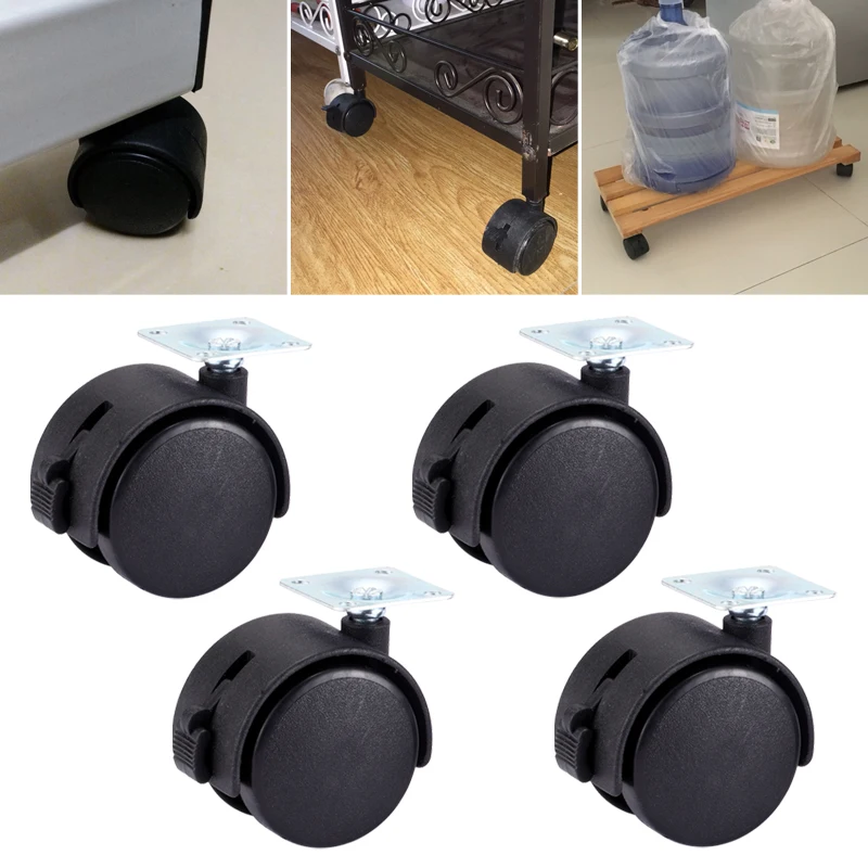 

Myhomera 4Pcs/Set Chair Wheel Furniture Caster 40mm 48mm Plate with Brake Swivel Castor Wheels Replace Trolley Cart Roller Black