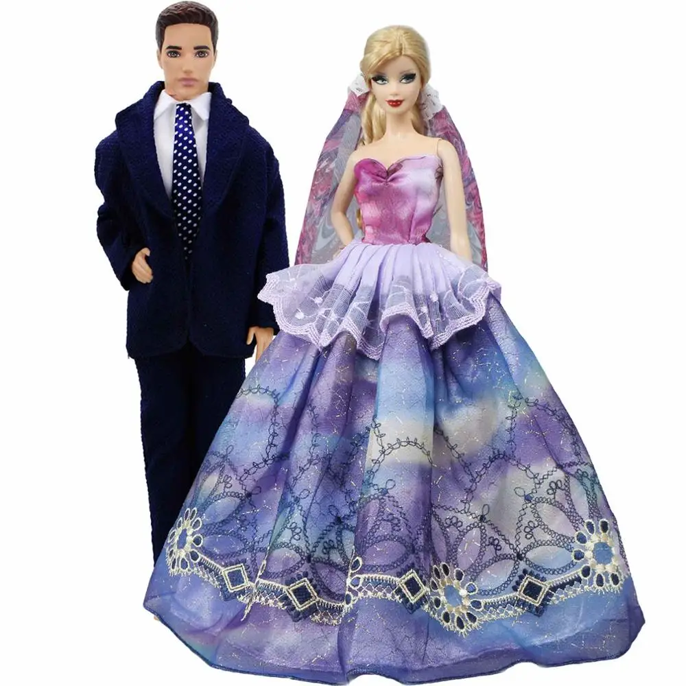 2 комплекта одежды мужской костюм смокинг+ свадебное Платье многослойное бальное платье Принцесса кукольный домик аксессуары Одежда для Барби Кен Кукла игрушка - Цвет: 5