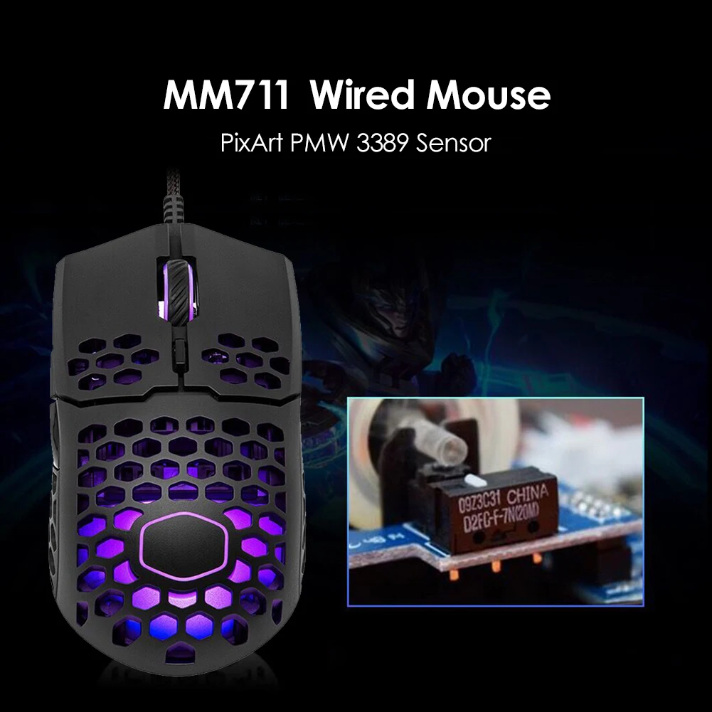 MM711 Wired RGB Gaming Mouse With PixArt PMW 3389 Sensor 16000DPI Adjustable Honeycomb USB Optical Gamer Mice For Desktop Laptop