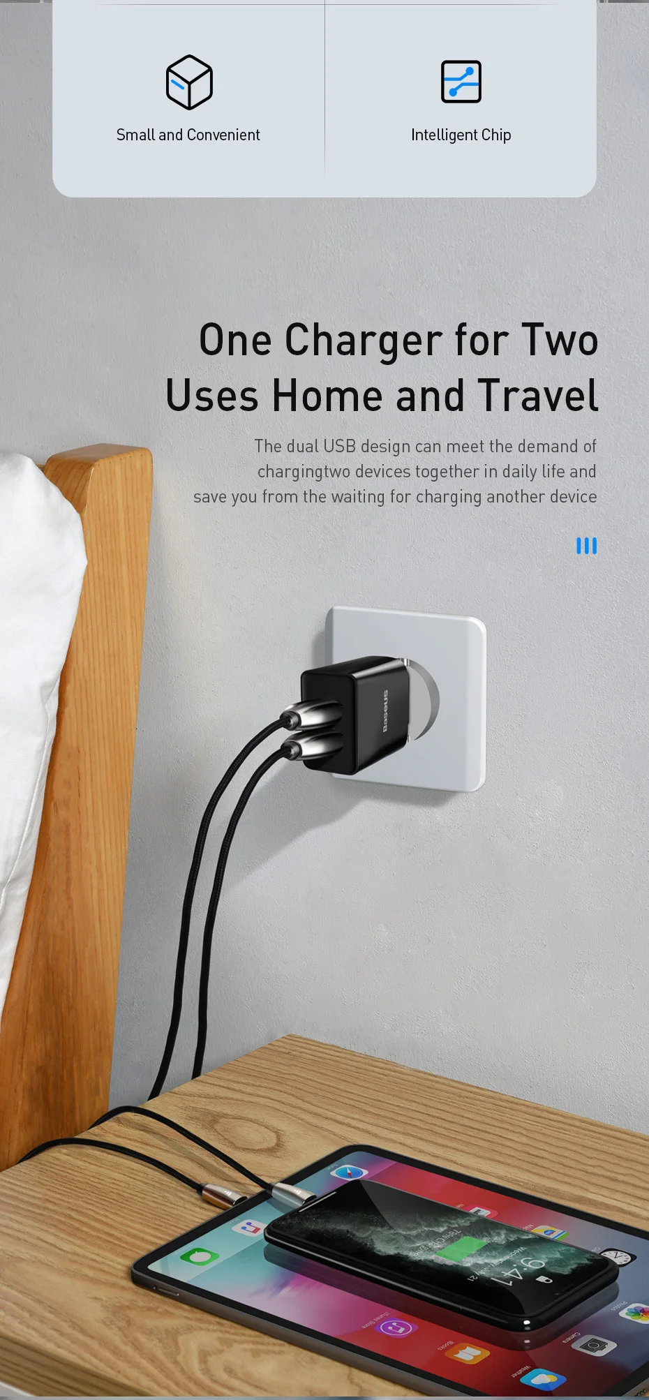 Baseus 5 в 2.1A двойное зарядное устройство USB для samsung Xiaomi huawei, зарядное устройство для мобильного телефона, адаптер для быстрой поездки для iPhone, зарядное устройство с европейской вилкой