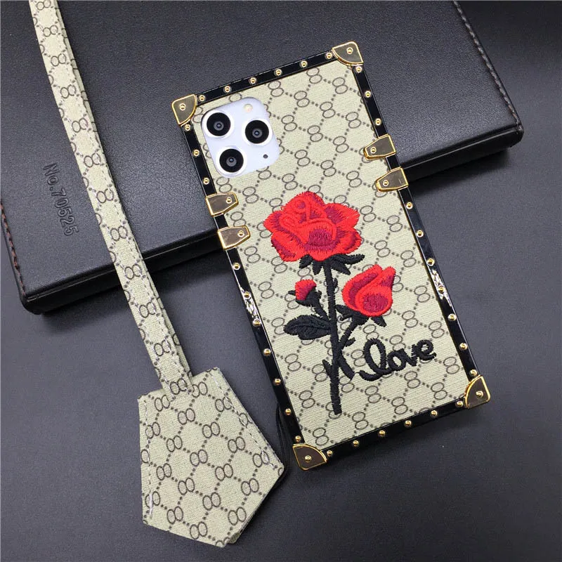 Khaki With Lanyard Чехол для телефона samsung S10 Plus S8 S9 Note 10 PRO 9 8 квадратная крышка с цветком розы для iPhone XS Max X XR 11 PRO MAX 6 6S 7 8 Plus - Цвет: Khaki With Lanyard