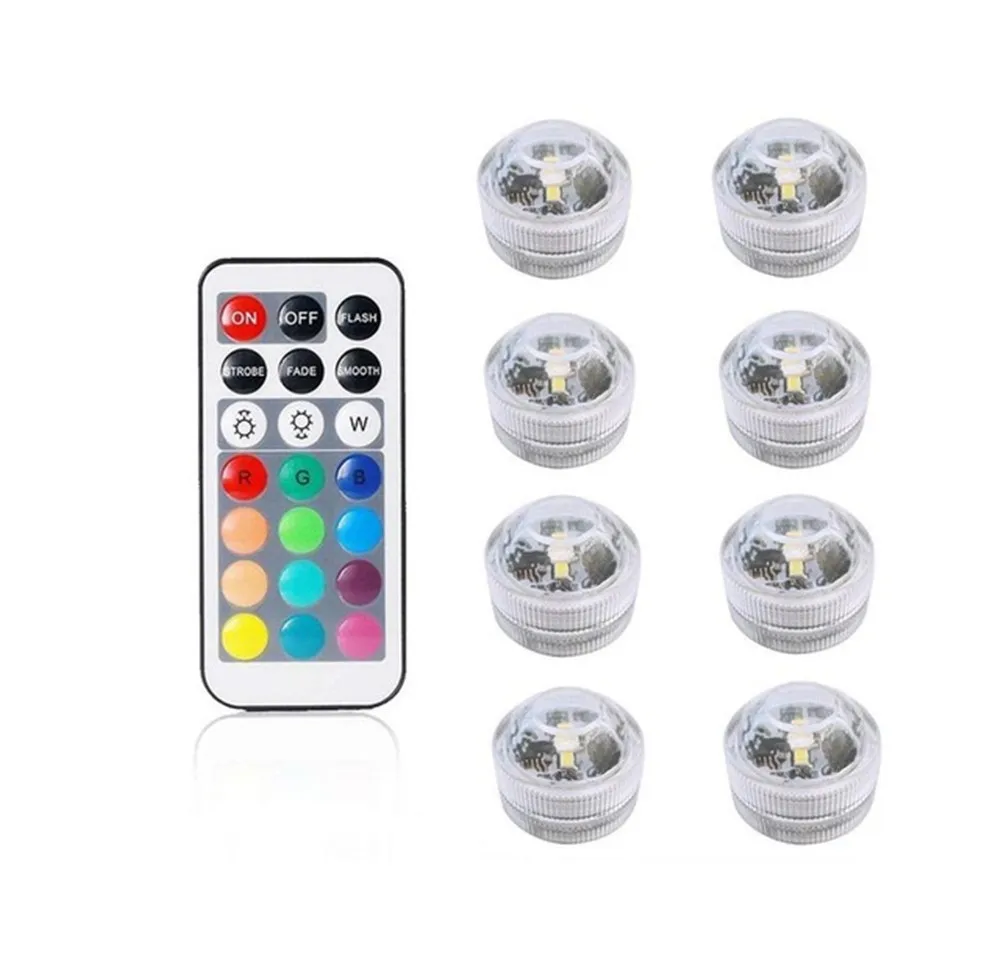 IP68 Waterproof RGB Submersible Light Battery Operated LED Underwater Light Vase Bowl Outdoor Garden Party Decoration Night Lamp - Emitting Color: 8 lamp 1controller
